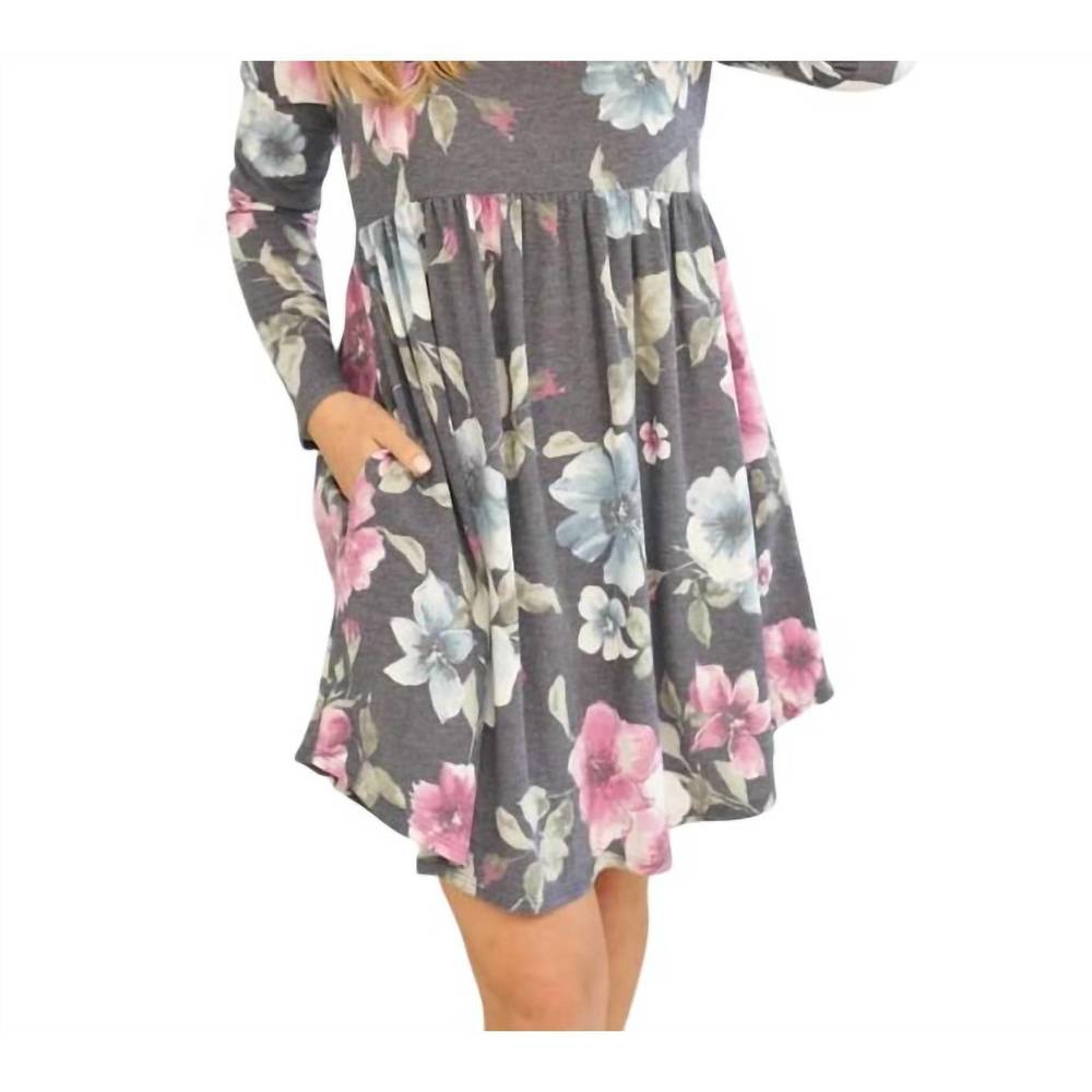 NEW WHITE BIRCH floral babydoll dress in charcoal